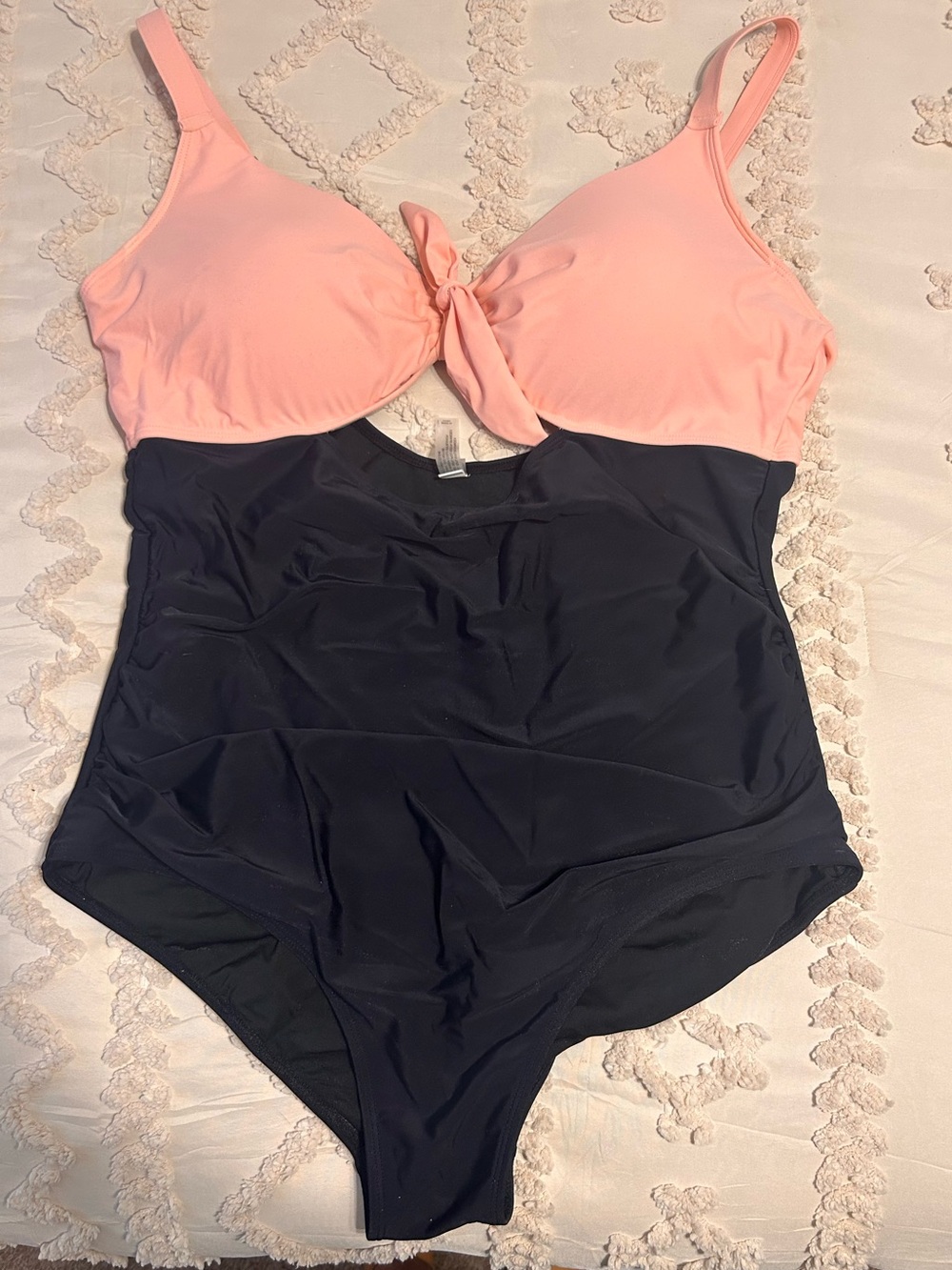 Two-Tone One-Piece Swimsuit - Pink Top, Black Bottom - Adam & Eve 18w